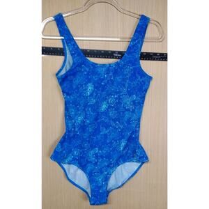 LL Bean Swimsuit Women's Size 12 Blue Floral One-Piece Bathing Suit Beach Wear